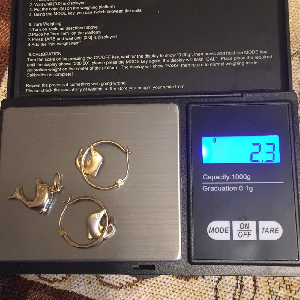 14k Stamp Yellow Gold Italy earrings & pendant